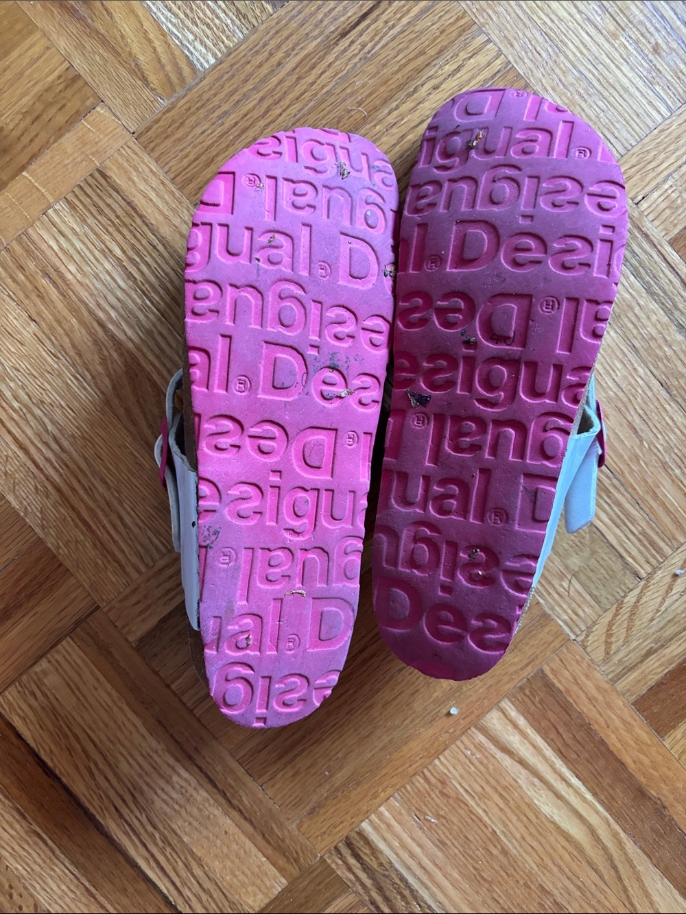 51. Desigual White and Red Buckle Thong Sandals - Picture 6 of 7